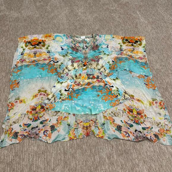 ❌SOLD❌ $849 Camilla 100% silk Retro’s Rainbow Long Sheer Overlay Dress coverup - Picture 5 of 16